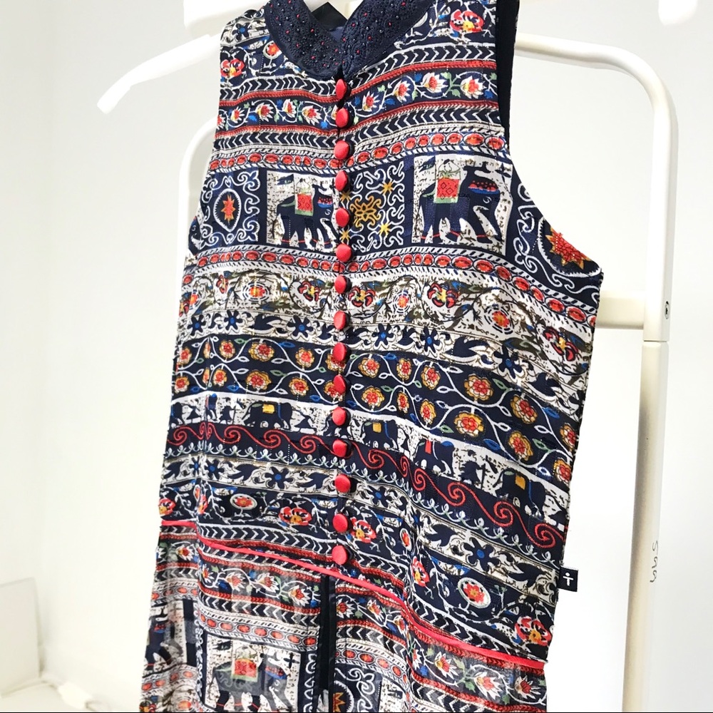 Vintage 90s Anthropologie XS Print Tunic Crop Top - Picture 7 of 10